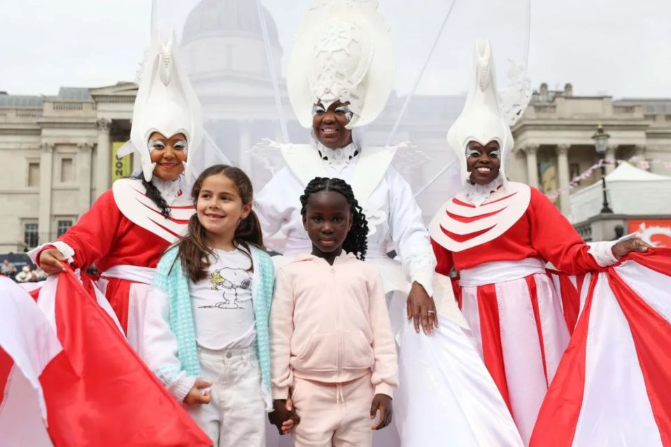 An image collage containing 1 images, Image 1 shows St. George's Day celebrations in Trafalgar Square, London