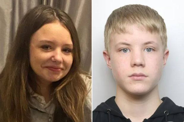 An image collage containing 2 images, Image 1 shows Portrait of a young woman, Image 2 shows Mugshot of a teenage boy