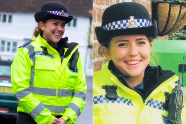 An image collage containing 2 images, Image 1 shows PC Olivia Clinton, sacked following a tribunal, Image 2 shows Photo of Olivia Clinton, a police officer