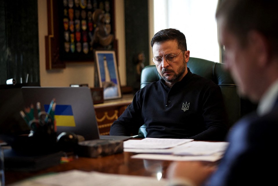 Volodymyr Zelensky at his desk in Kyiv.