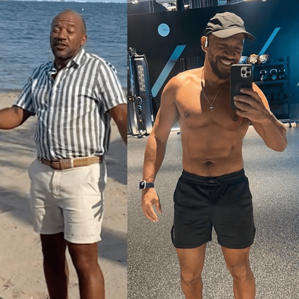 Before and after photos of Craig Rowe's weight loss.