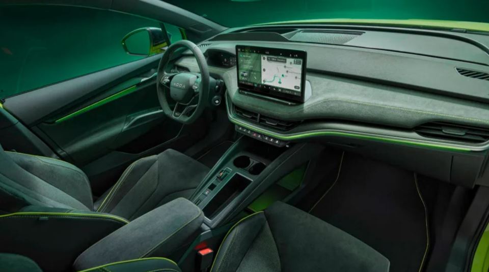 Interior view of a Skoda Elroq EV.