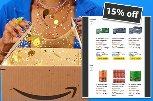 Amazon Prime savings promotion featuring pet food and baby food.