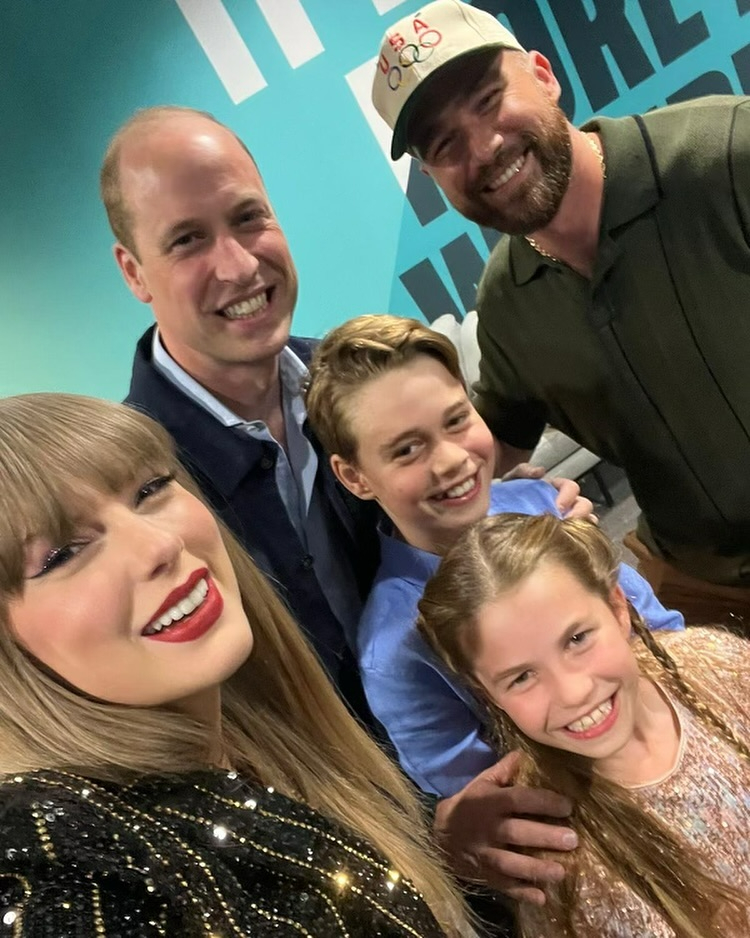 Photo of Prince William, Taylor Swift, Travis Kelce, Prince George, and Princess Charlotte.