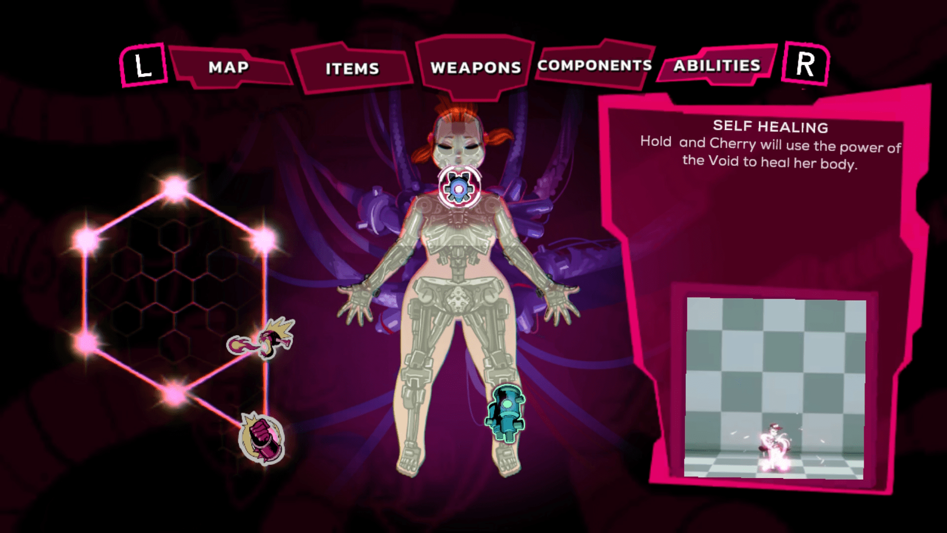 Illustration of a video game interface showing a character's self-healing ability.