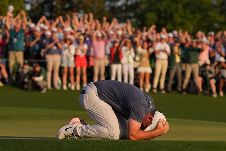 Rory McIlroy celebrates winning the Masters Tournament.