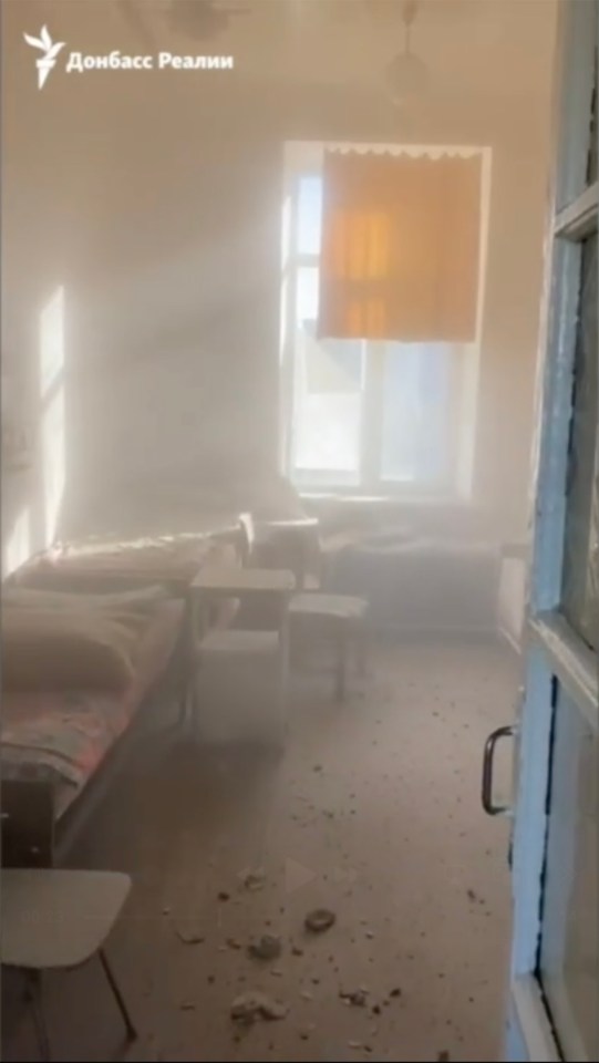 Dust and debris in a damaged hospital room.