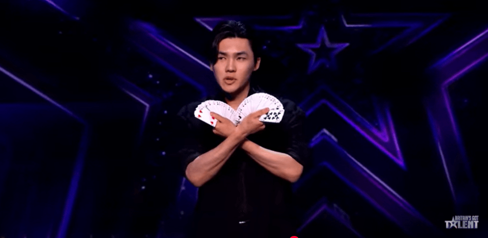 Magician performing card trick on Britain's Got Talent.
