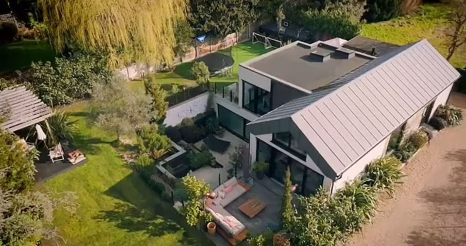 Aerial view of a modern allergy-proof house and garden.