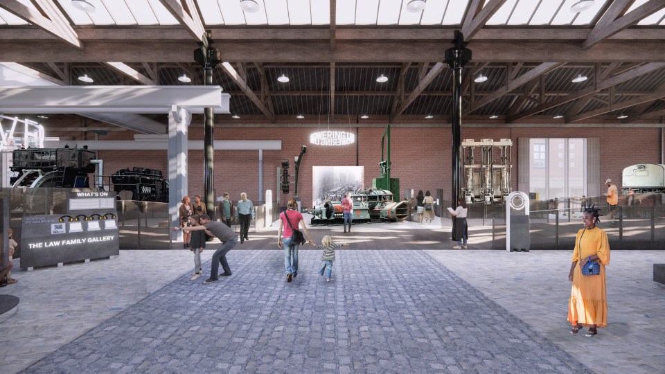Illustration of the newly restored Power Hall at the Manchester Science Museum.