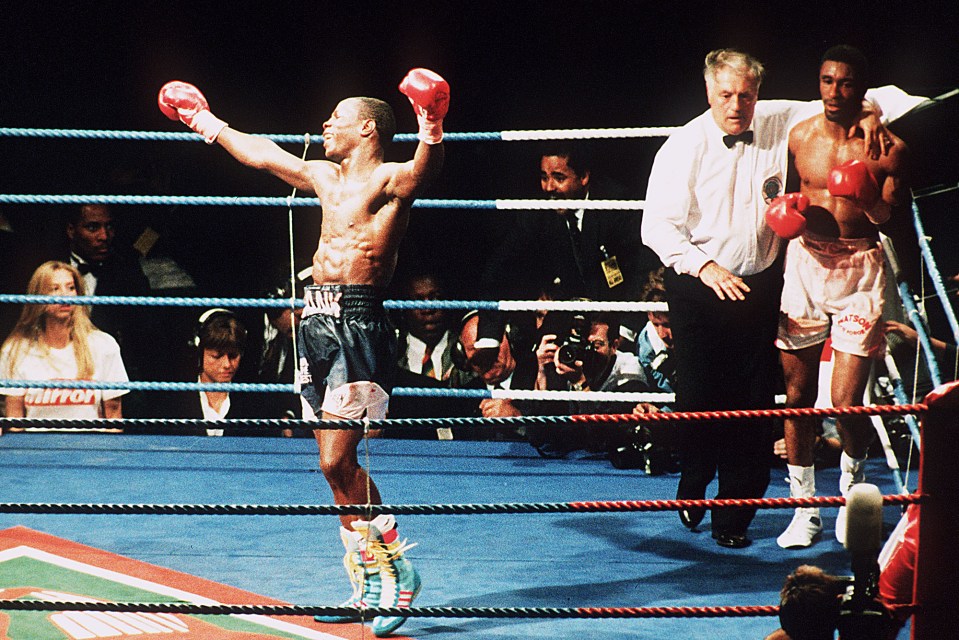 Chris Eubank celebrates a boxing victory.