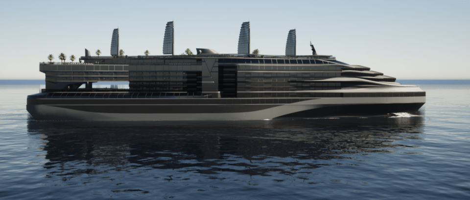 Illustration of the Serenity, a ship designed for travelers over 80.