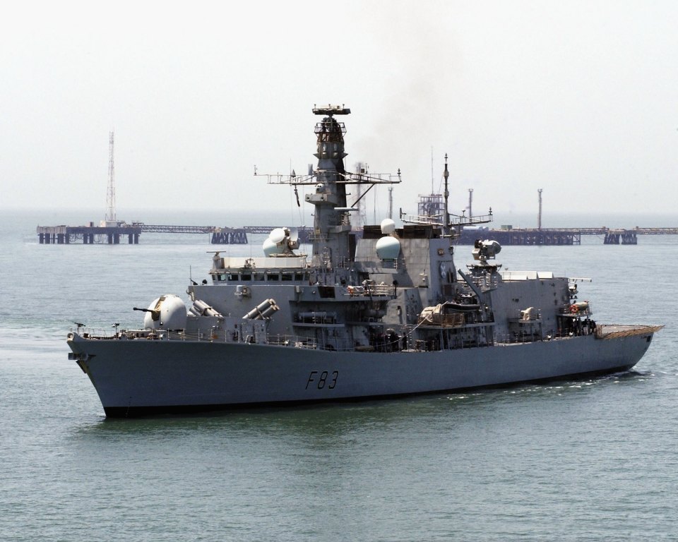 HMS St. Albans, a British warship, at sea.