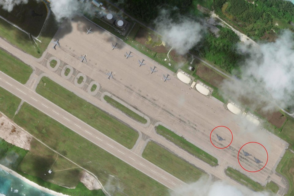 Satellite image of B-2 stealth bombers at Diego Garcia military base.