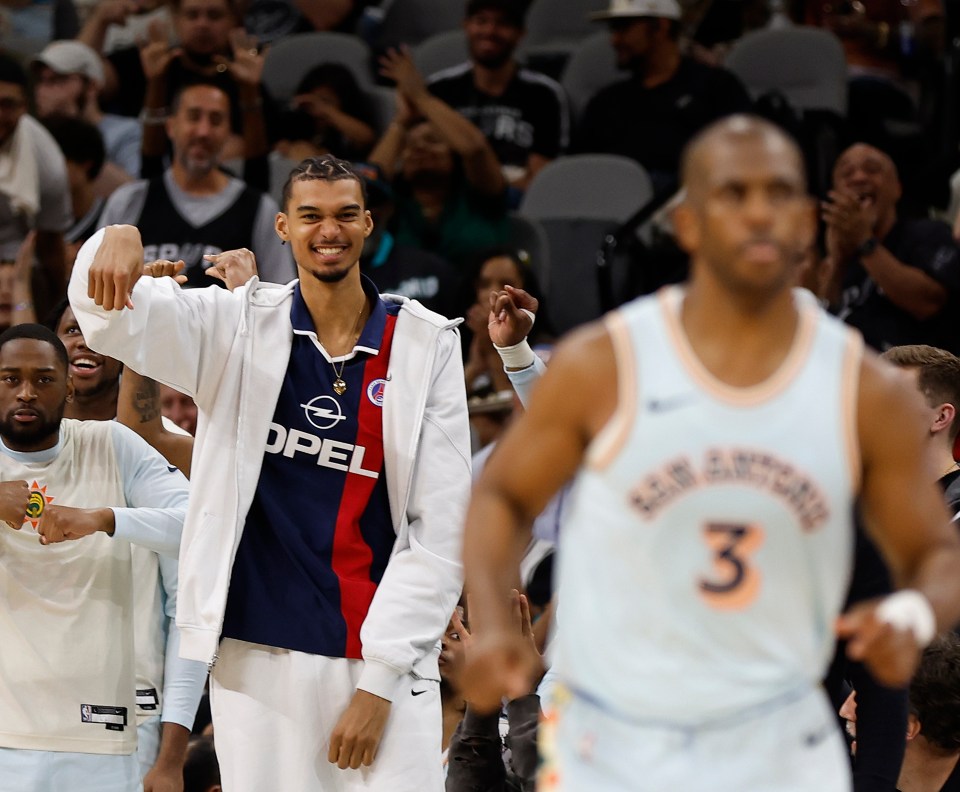Victor Wembanyama of the San Antonio Spurs celebrates.