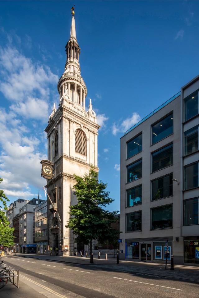 St. Mary-le-Bow Church in London, England during COVID-19 lockdown.