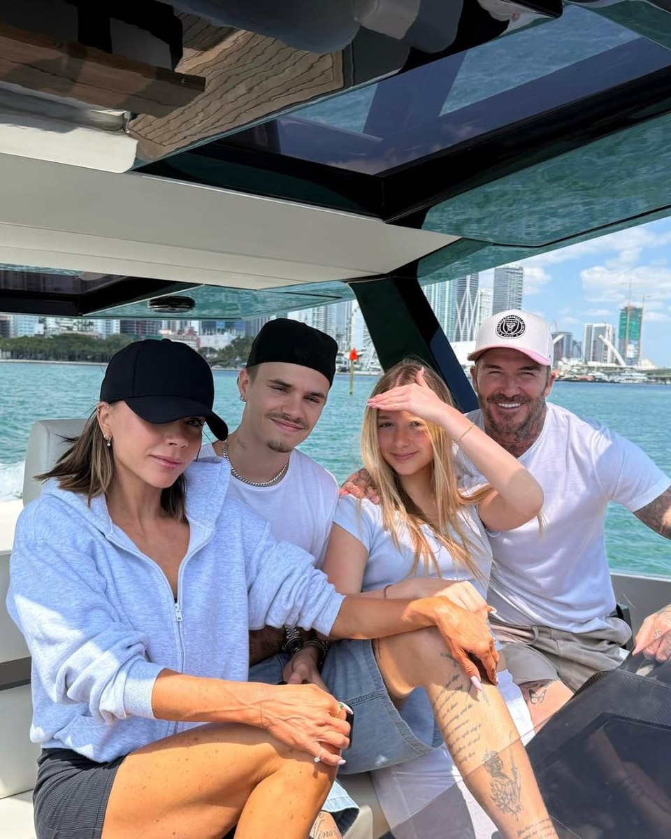 Victoria Beckham and her family on a yacht.