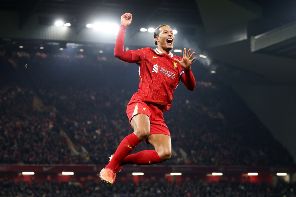 Virgil van Dijk of Liverpool celebrating a goal.