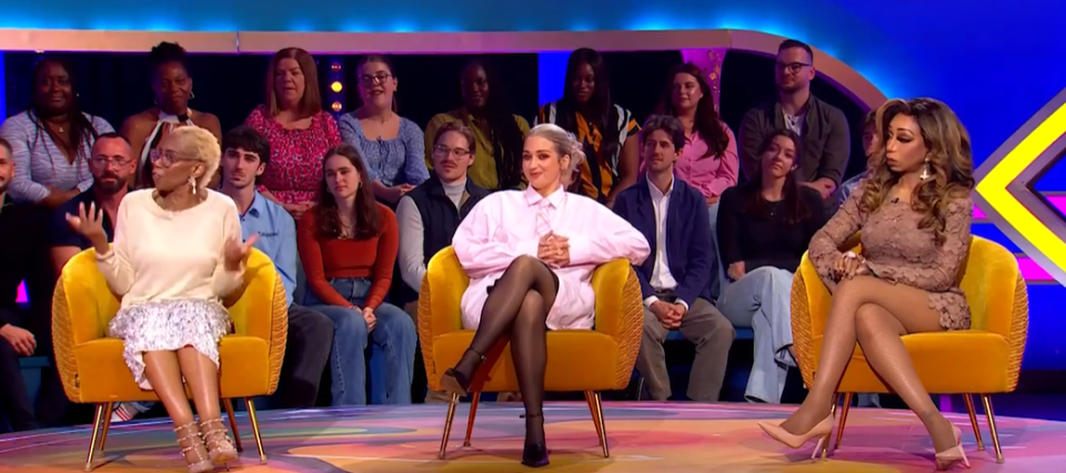 Tiffany Pollard and Trisha Paytas on a talk show.