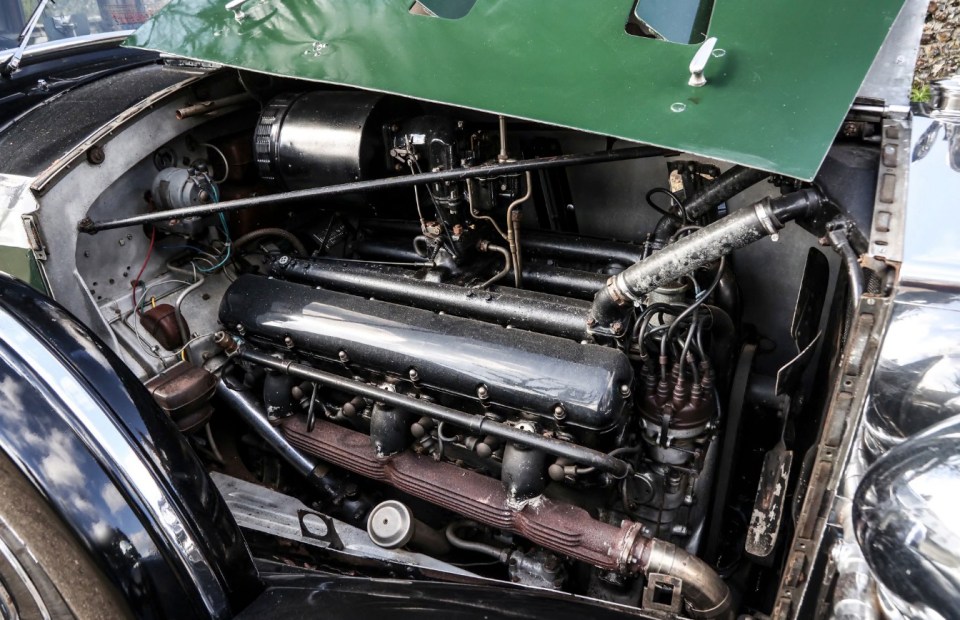 Engine of a 1936 Rolls-Royce Phantom III Touring Limousine.