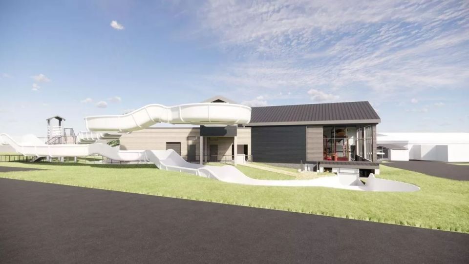 Illustration of a new £10 million pool and flume at a holiday park.