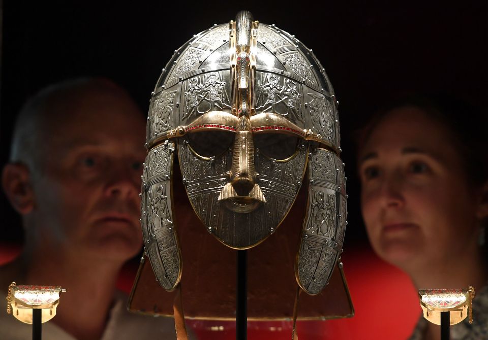 Replica of the Sutton Hoo helmet on display.