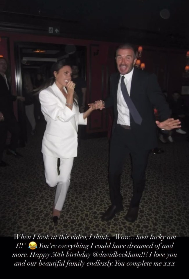 Victoria and David Beckham dancing at a party.