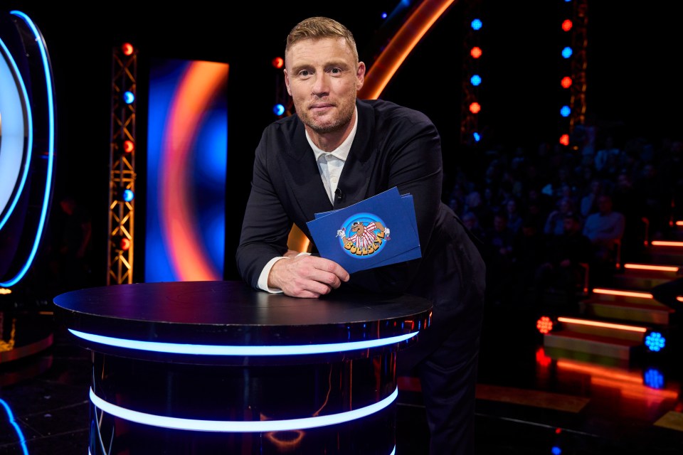 Freddie Flintoff on the set of Bullseye.