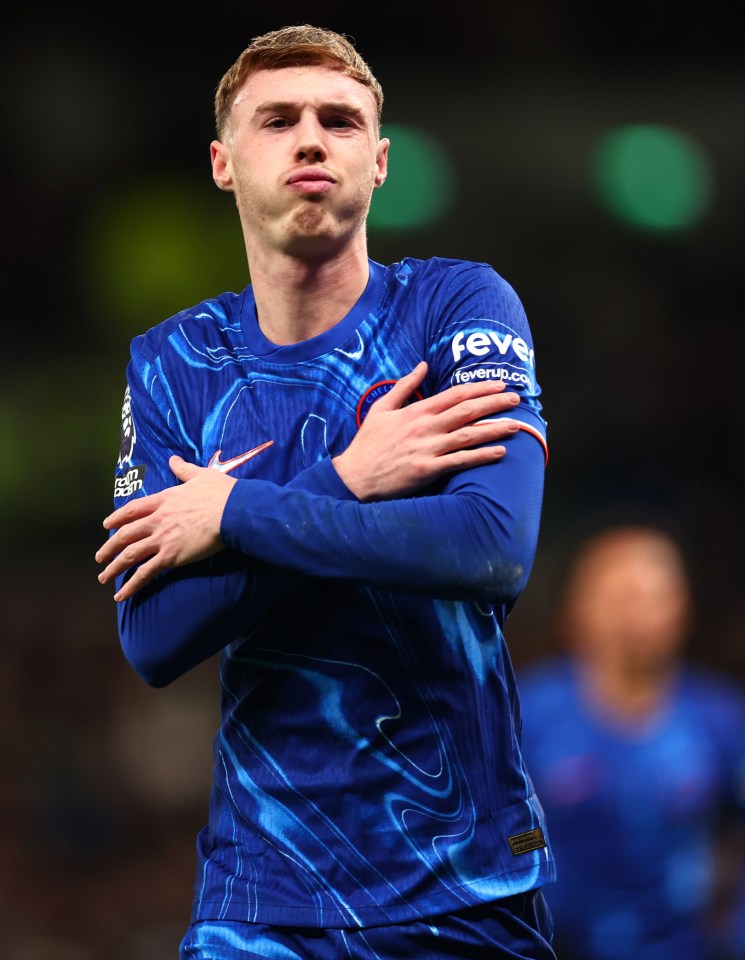 Cole Palmer of Chelsea celebrates a goal.