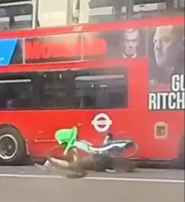Cyclist crashing into a bus.