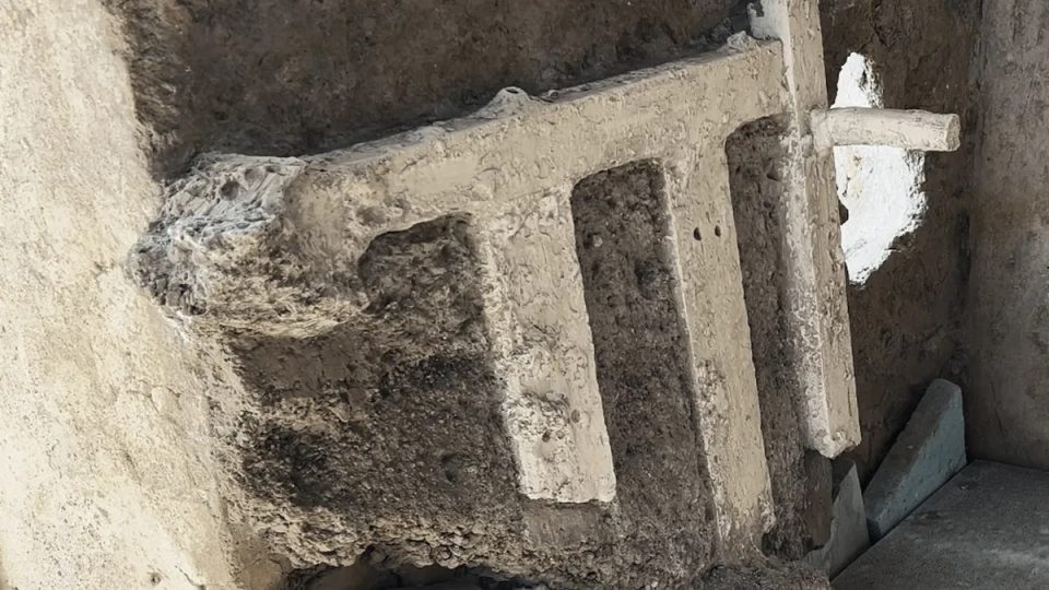 2,000-year-old bed used as a barricade in a Pompeii house.