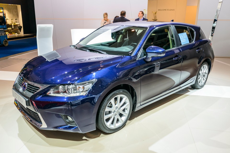 Front view of a dark blue Lexus CT 200h hybrid hatchback.