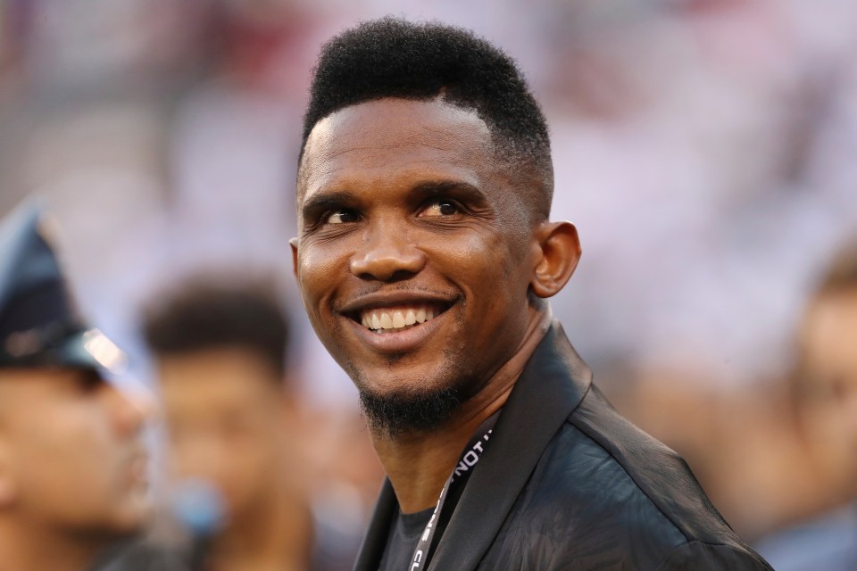 Samuel Eto'o smiling at an International Champions Cup soccer match.