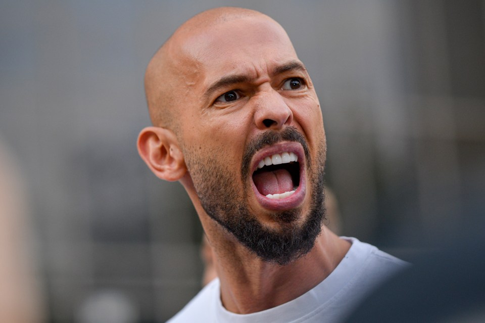 Andrew Tate shouting outside a Bucharest tribunal.