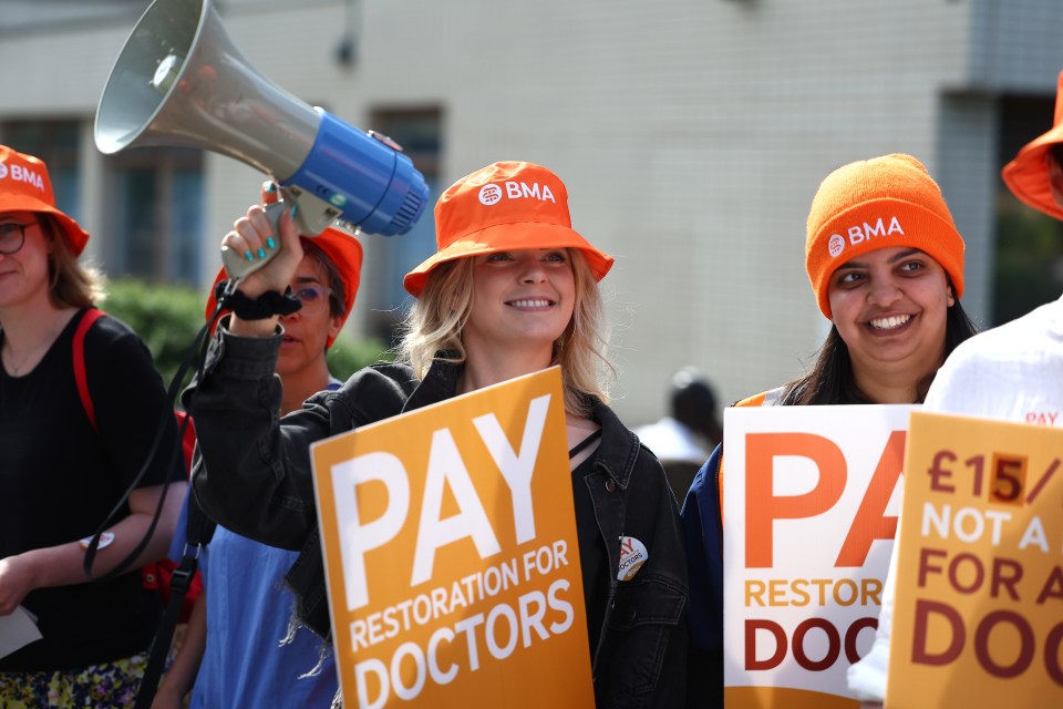 Junior doctors protesting for pay restoration in London.