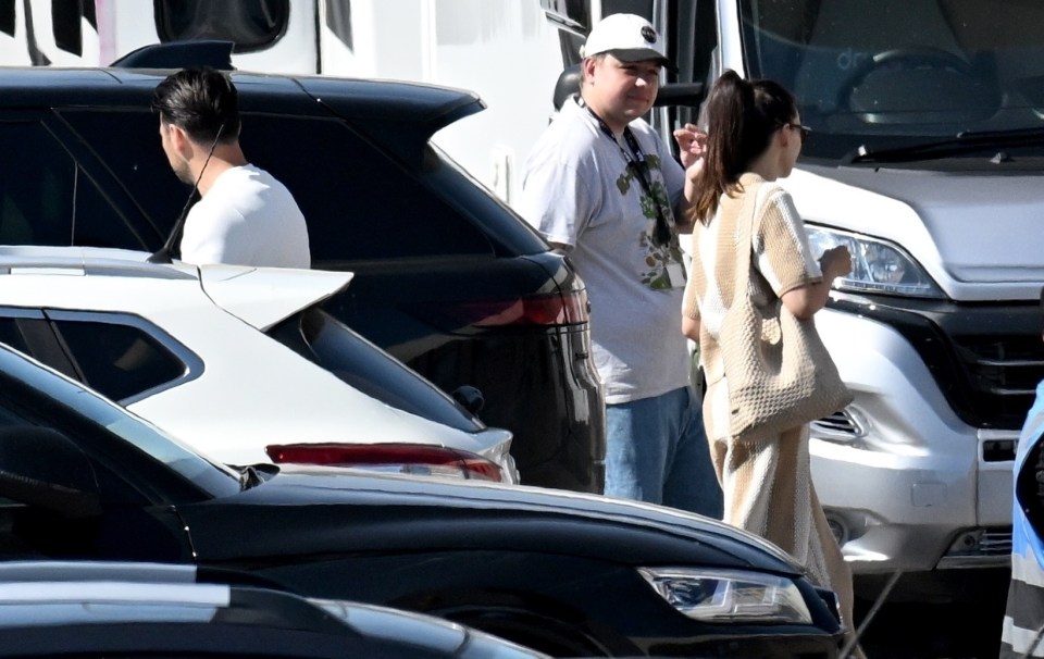 Michelle Keegan and Mark Wright on a film set with their baby daughter.
