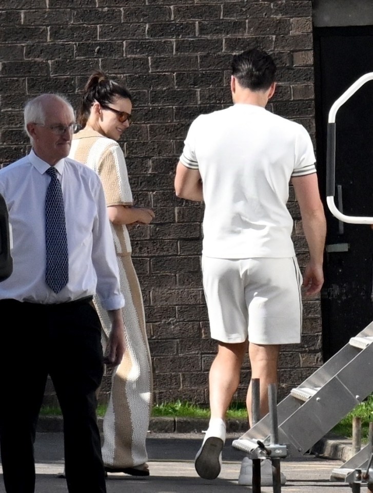 Michelle Keegan and Mark Wright on a film set with their baby daughter.