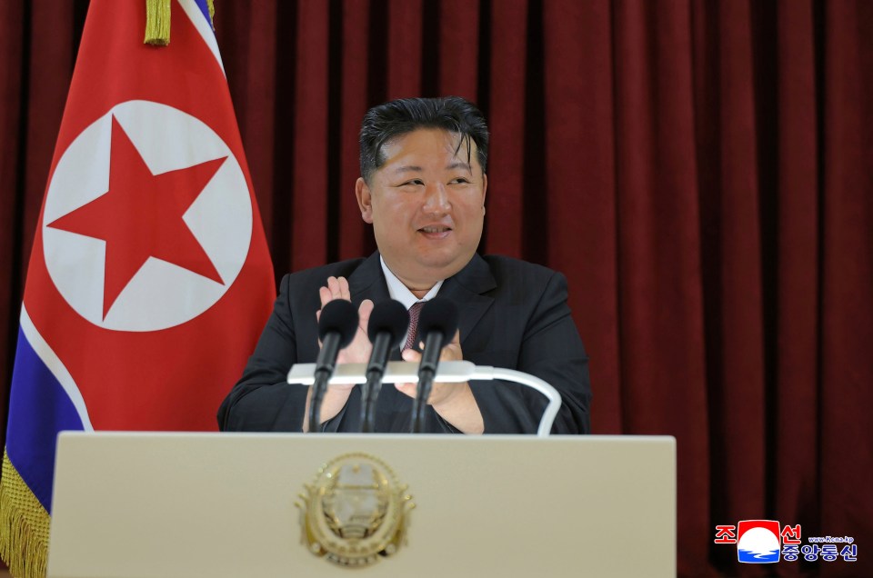 Kim Jong Un speaking at the Russian Embassy in Pyongyang.