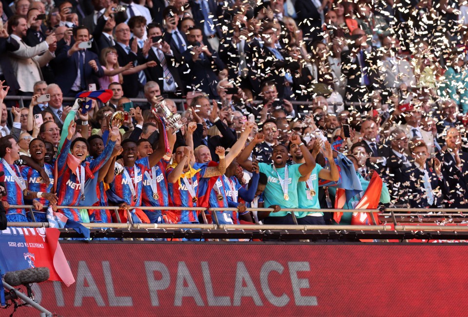 Crystal Palace players celebrating their FA Cup victory.