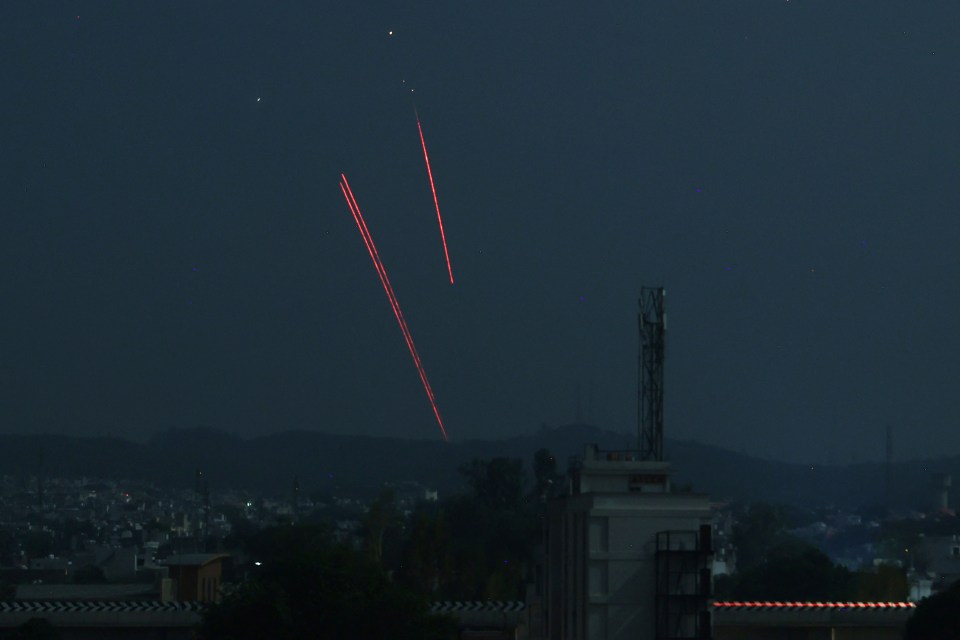 Trails from an Indian air defense system over Jammu during a Pakistani strike.