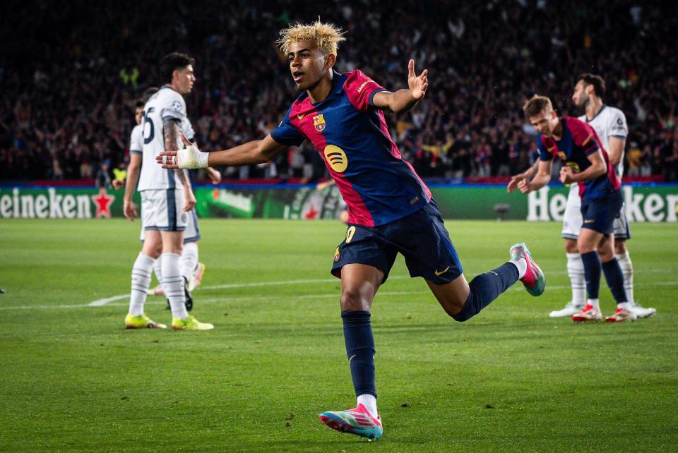 Lamine Yamal of FC Barcelona celebrating a goal.