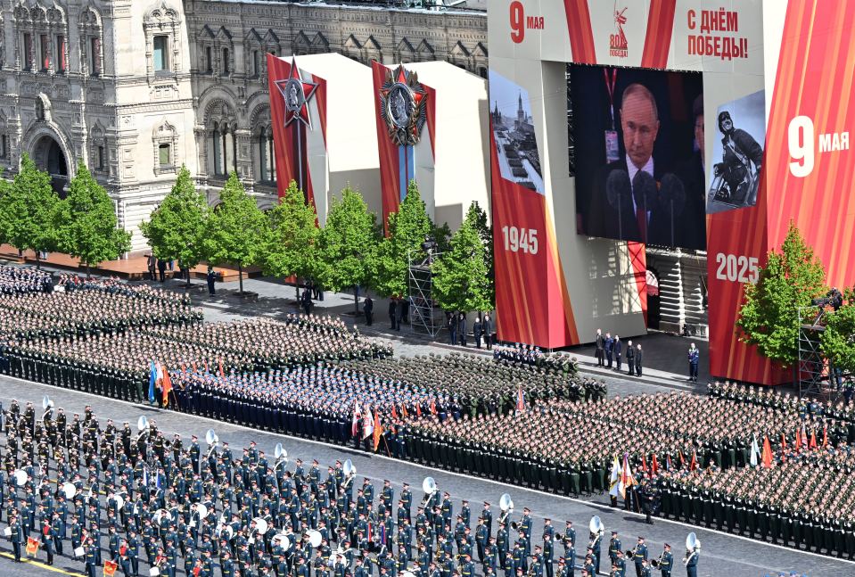 Military drummers in formation.