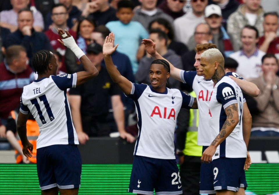 Tottenham Hotspur players celebrating a goal.