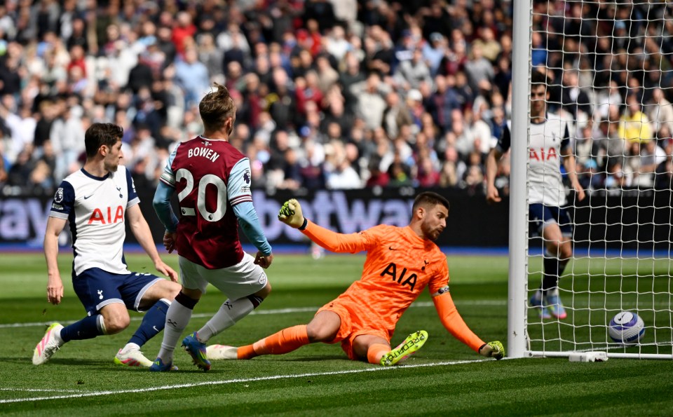 Jarrod Bowen scoring a goal for West Ham United.