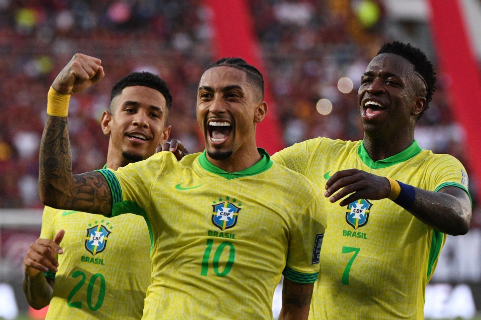 Brazilian soccer players celebrating a goal.