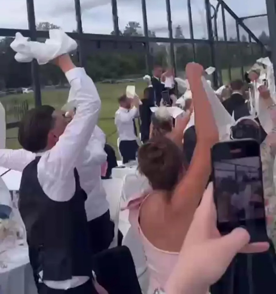 Wedding guests celebrating.