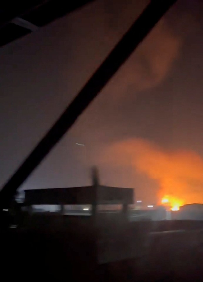 Fire and smoke from an explosion in Rawalpindi, Pakistan.