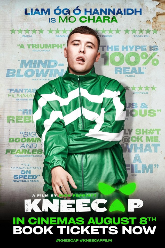 Character poster for the film *Kneecap*, featuring Liam Óg Ó Hannaidh.