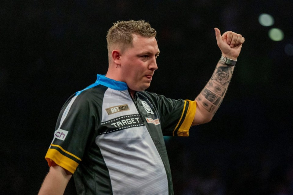 Alamy Live News. 3B568NX Birmingham, UK. 01st May, 2025. Chris Dobey with a thumbs up after losing to Nathan Aspinall during the BetMGM Premier League Darts, Night 13, at the Utilita Arena, Birmingham, England, United Kingdom on 1 May 2025 Credit: Alex Young/Every Second Media Credit: Every Second Media/Alamy Live News This is an Alamy Live News image and may not be part of your current Alamy deal . If you are unsure, please contact our sales team to check.