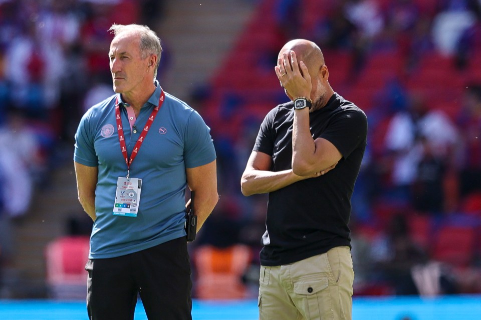 LONDON, ENGLAND - MAY 17: Head Coach Pep Guardiola of Manchester City before the Emirates FA Cup Final match between Crystal Palace and Manchester City at Wembley Stadium on May 17, 2025 in London, England. (Photo by Robin Jones/Getty Images)